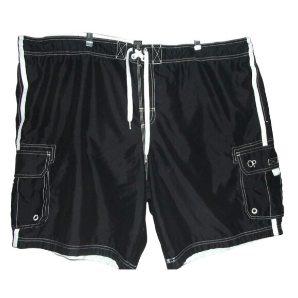 OP Swim Trunks Mens 3XL (48-50) black white 10" inseam lined shorts pockets - Picture 1 of 13